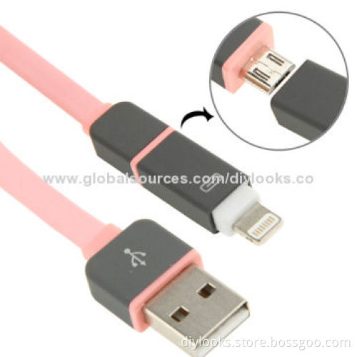 2-in-1 Noodle Style Micro 5 Pin USB Data Transmit/Charging Cable with 8 Pin Adapter